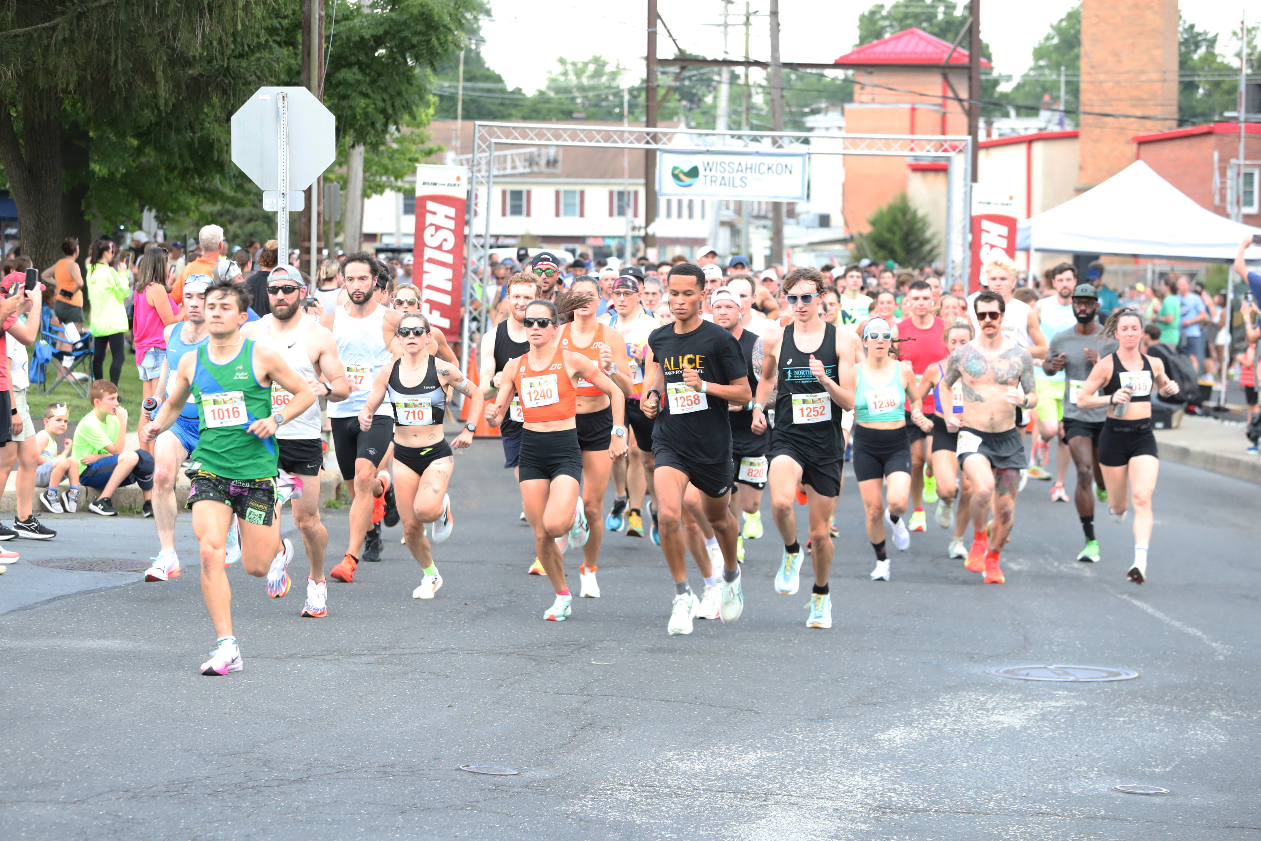 Runners at the start line of the Tex Mex 5K race in North Wales, PA benefiting Wissahickon Trails